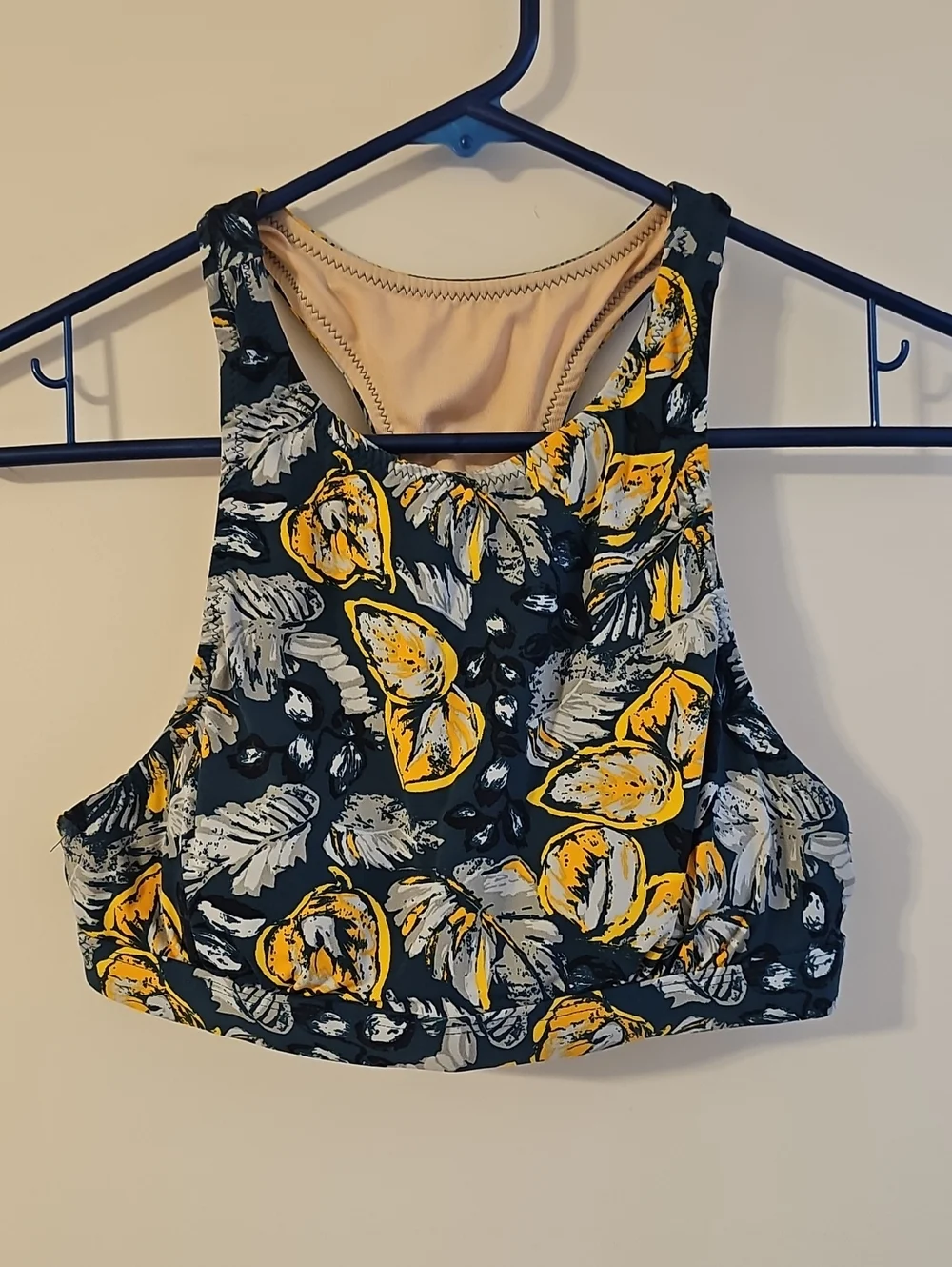 Garnet Hill Swim Top Green Gold Racerback Floral Size 4